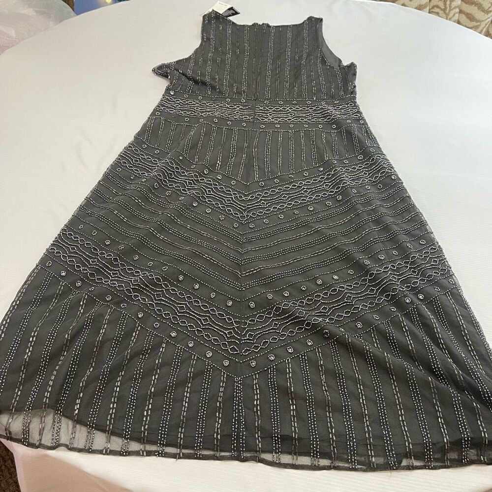NWT Lauren Ralph Lauren Black Label Grey Beaded Embellished Dress Size 12 New - Picture 6 of 7